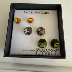 Kohl's Crystal Earrings Set - Amber, Grey, Green